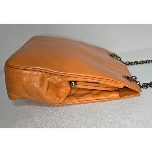 Hobo International Leather Crossbody Shoulder Bag BALL CLASP Orange Chain Strap - Picture 6 of 14